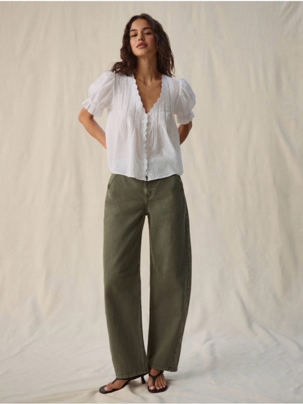 Abercrombie olive high rise barrel jeans